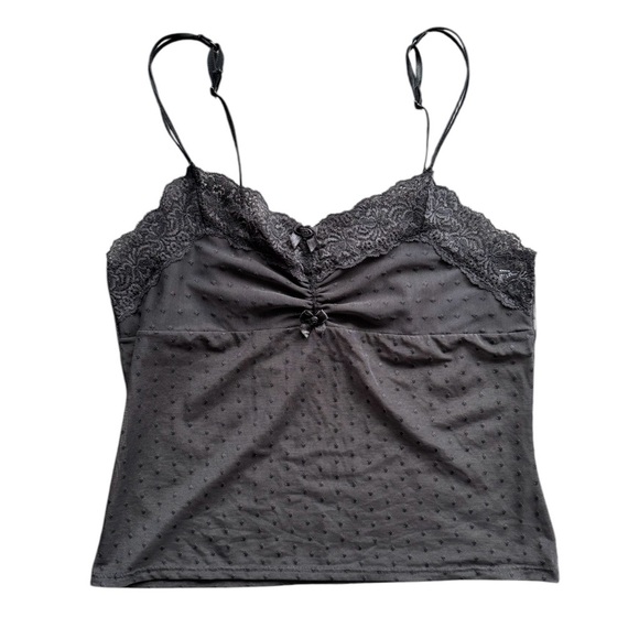 Y2K Black Lace Lingerie Bow Cami size Large *Runs Small - Picture 1 of 8